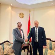 H.E. Ignor Bely, Ambassador of Belarus, at the Embassy of Belarus in Abu Dhabi.